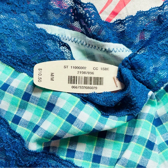 ‼️SOLD‼️NWT VS PINK Cotton & Lace plaid print cheeky panties underwear Blue - Picture 4 of 4
